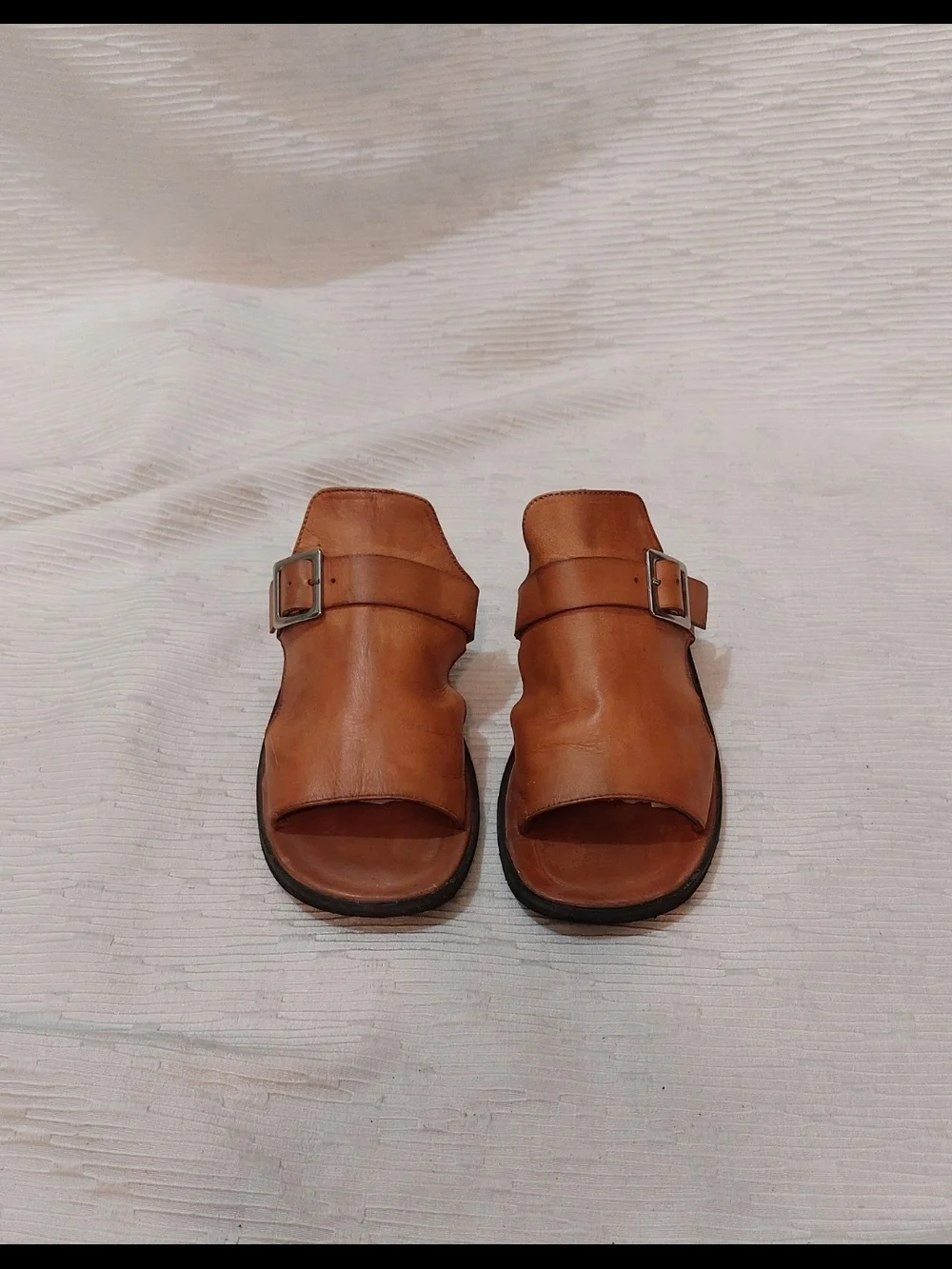 Free People Cognac Leather Slide Sandals with Buckle Women's Size 39 - Picture 6 of 7